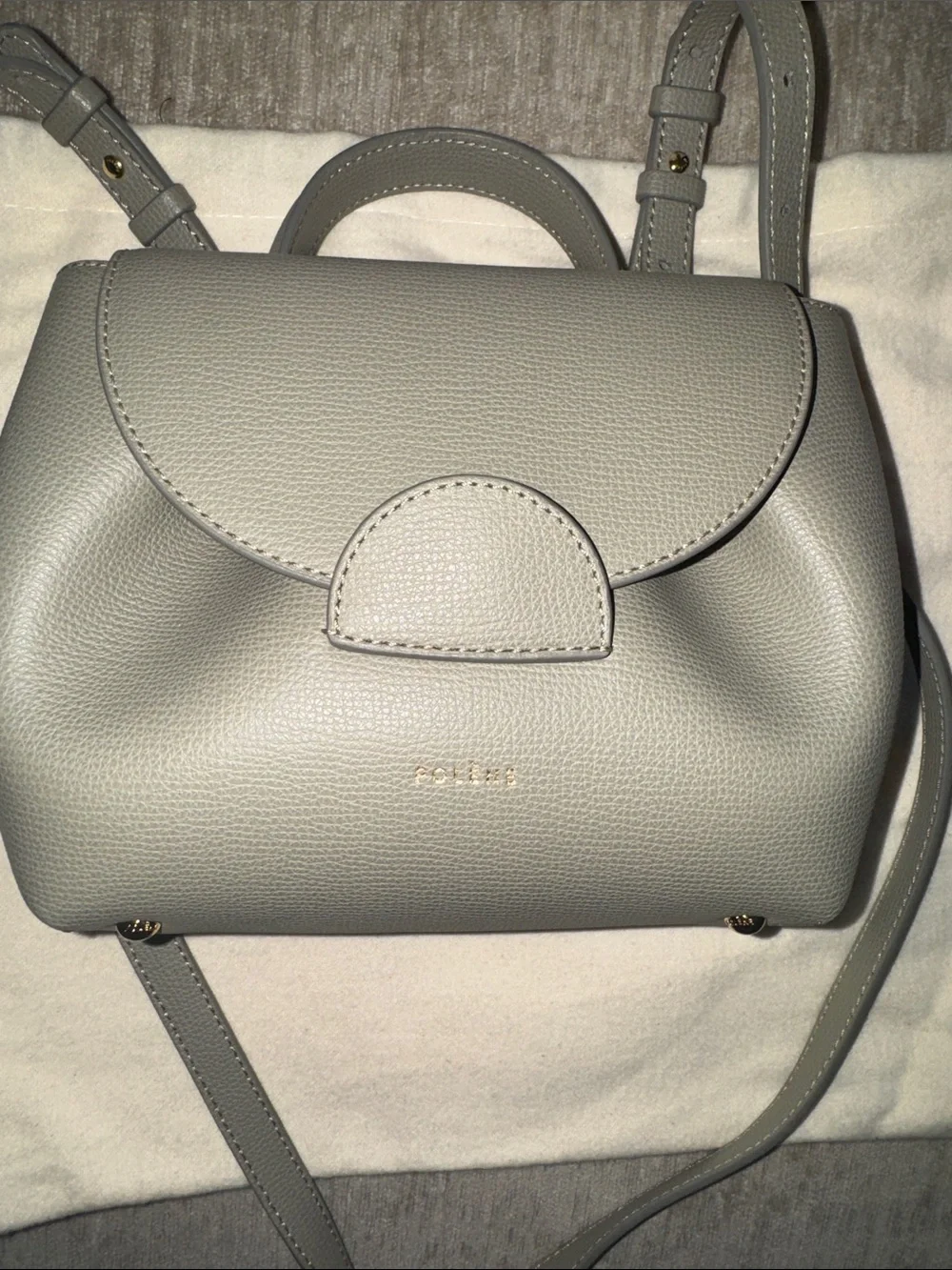 Polène Taupe Leather Mini Satchel with Top Handle